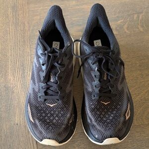 Women’s Hoka Clifton 9 Running Shoes - Black with Rose Accents size 8B